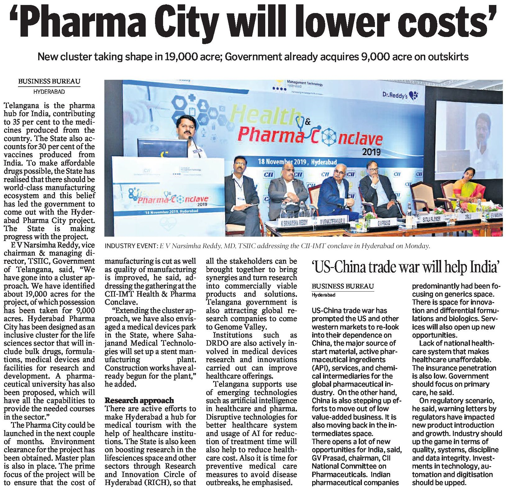 pharma city aims to reduce cost of production